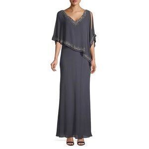 J Kara Women's Bead-Embellished Cape Gown 8 NWT